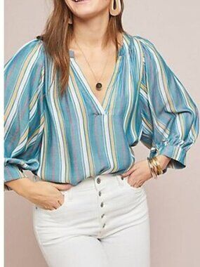 Maeve Anthropologie Byron Striped Peasant Top